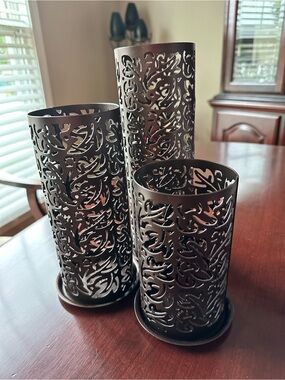 PartyLite Bronze Filigree Metal Candle Holder Trio